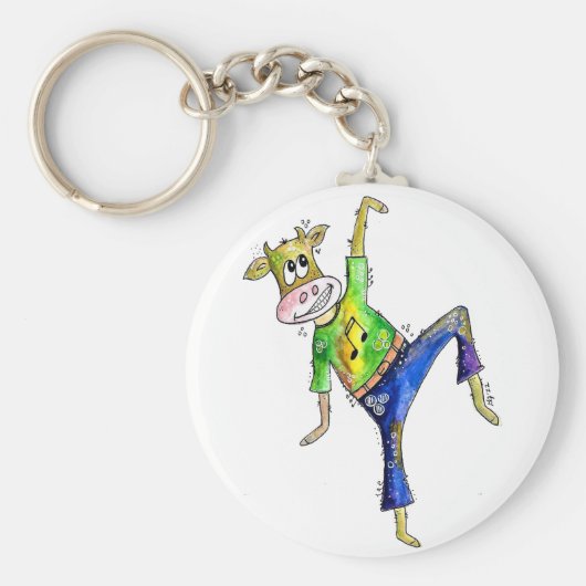 Cute Whimsical Dancing Koe Sleutelhanger (Voorkant)