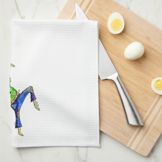 Cute Whimsical Dancing Koe Theedoek (Quarter Fold)