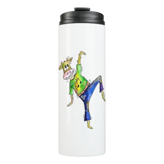 Cute Whimsical Dancing Koe Thermosbeker (Voorkant)