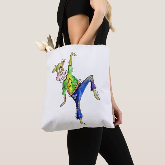 Cute Whimsical Dancing Koe Tote Bag (Dichtbij)