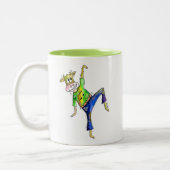 Cute Whimsical Dancing Koe Tweekleurige Koffiemok (Links)