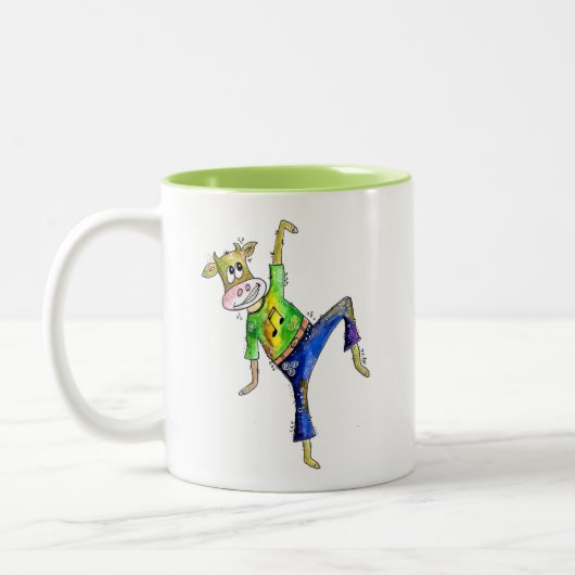 Cute Whimsical Dancing Koe Tweekleurige Koffiemok (Links)