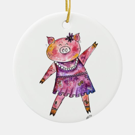 Cute Whimsical Dancing Pig Keramisch Ornament (Voorkant)