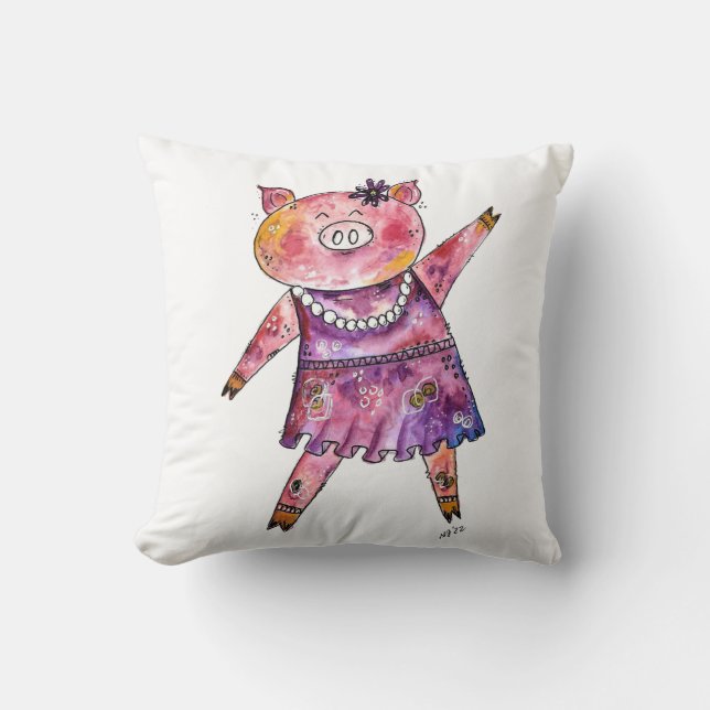 Cute Whimsical Dancing Pig Kussen (Voorkant)