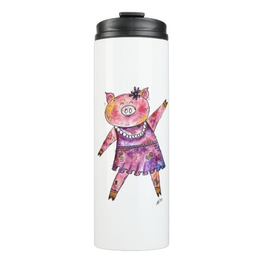 Cute Whimsical Dancing Pig Thermosbeker (Voorkant)
