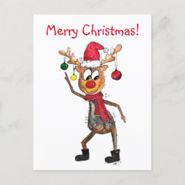 Cute Whimsical Dansende Kerstman Deer Briefkaart