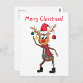 Cute Whimsical Dansende Kerstman Deer Briefkaart (Voorkant / Achterkant)