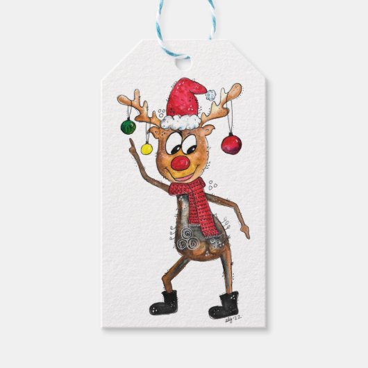 Cute Whimsical Dansende Kerstman Deer Cadeaulabel (Voorkant)