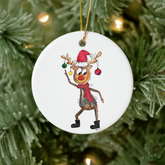 Cute Whimsical Dansende Kerstman Deer Keramisch Ornament (Boom)