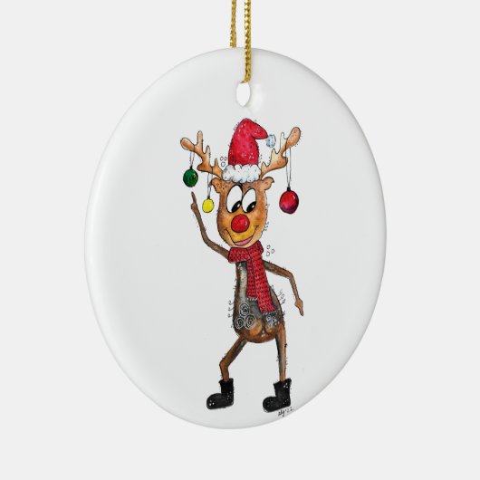 Cute Whimsical Dansende Kerstman Deer Keramisch Ornament (Rechts)