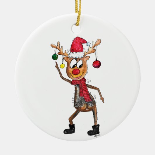 Cute Whimsical Dansende Kerstman Deer Keramisch Ornament (Voorkant)