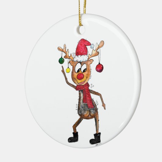 Cute Whimsical Dansende Kerstman Deer Keramisch Ornament (Links)