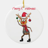 Cute Whimsical Dansende Kerstman Deer Keramisch Ornament (Achterkant)
