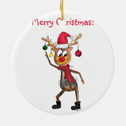 Cute Whimsical Dansende Kerstman Deer Keramisch Ornament (Achterkant)