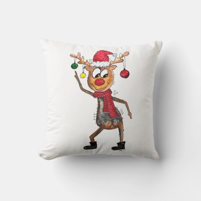 Cute Whimsical Dansende Kerstman Deer Kussen (Voorkant)