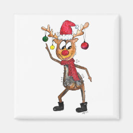 Cute Whimsical Dansende Kerstman Deer Magneet