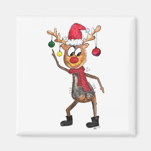 Cute Whimsical Dansende Kerstman Deer Magneet (Voorkant)