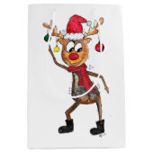 Cute Whimsical Dansende Kerstman Deer Medium Cadeauzakje (Voorkant)