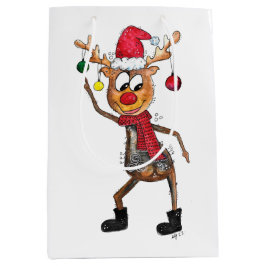 Cute Whimsical Dansende Kerstman Deer Medium Cadeauzakje