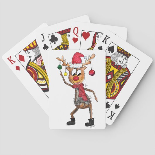 Cute Whimsical Dansende Kerstman Deer Pokerkaarten (Achterkant)