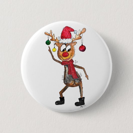 Cute Whimsical Dansende Kerstman Deer Ronde Button 5,7 Cm (Voorkant)
