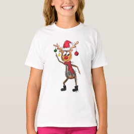 Cute Whimsical Dansende Kerstman Deer T-shirt