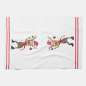 Cute Whimsical Dansende Kerstman Deer Theedoek (Horizontaal)