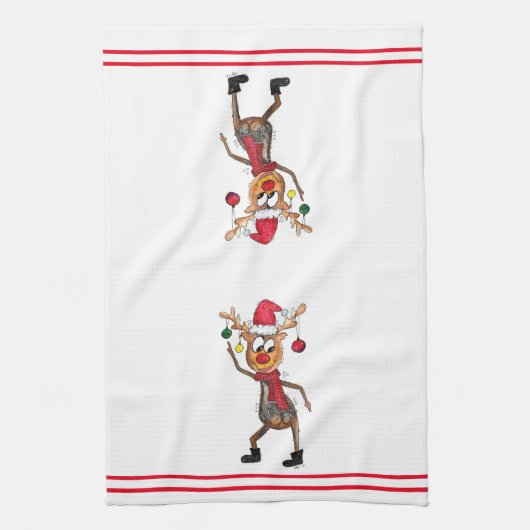 Cute Whimsical Dansende Kerstman Deer Theedoek (Verticaal)