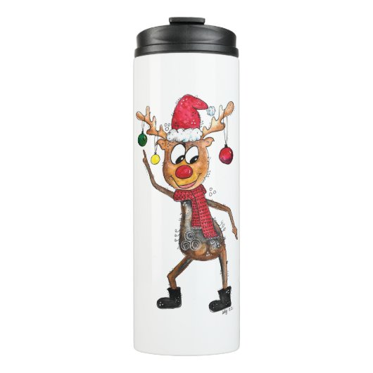 Cute Whimsical Dansende Kerstman Deer Thermosbeker (Voorkant)