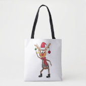 Cute Whimsical Dansende Kerstman Deer Tote Bag (Voorkant)