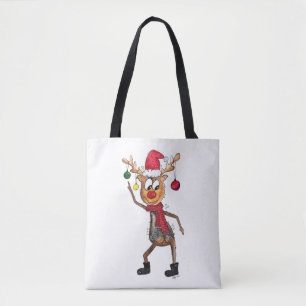 Cute Whimsical Dansende Kerstman Deer Tote Bag
