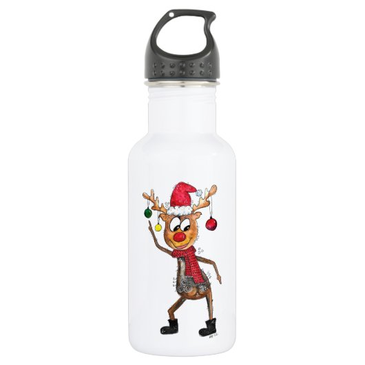 Cute Whimsical Dansende Kerstman Deer Waterfles (Voorkant)