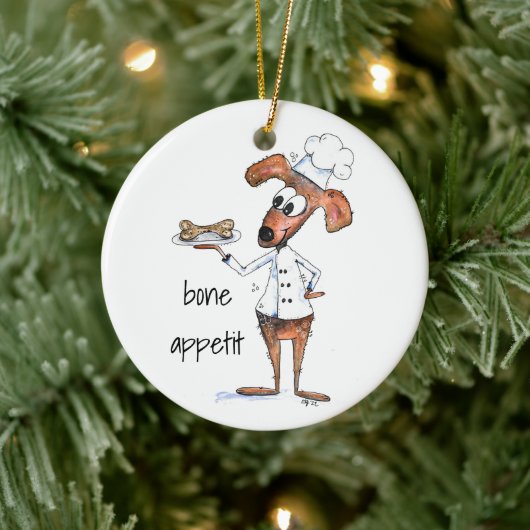 Cute Whimsical Dog Chef Keramisch Ornament (Boom)