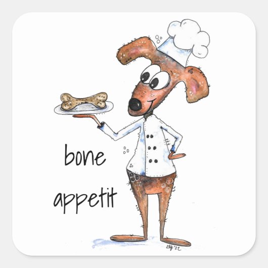 Cute Whimsical Dog Chef Vierkante Sticker (Voorkant)