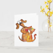 Cute Whimsical Dog en Cat Kaart (Gele Bloem)