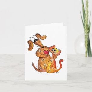 Cute Whimsical Dog en Cat Kaart