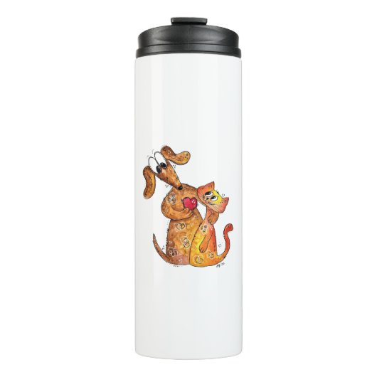 Cute Whimsical Dog en Cat Thermosbeker (Voorkant)