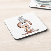 Cute Whimsical Dog met Cat op zijn hoofd Bier Onderzetter (Linkerzijde)