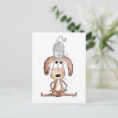 Cute Whimsical Dog met Cat op zijn hoofd Briefkaart (Staand voorkant)