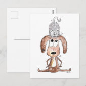 Cute Whimsical Dog met Cat op zijn hoofd Briefkaart (Voorkant / Achterkant)