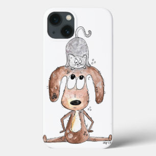 Cute Whimsical Dog met Cat op zijn hoofd Case-Mate iPhone Case