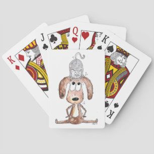 Cute Whimsical Dog met Cat op zijn hoofd Pokerkaarten