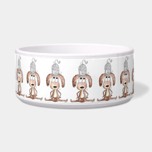 Cute Whimsical Dog met Cat op zijn hoofd Voerbakje