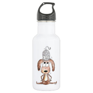 Cute Whimsical Dog met Cat op zijn hoofd Waterfles