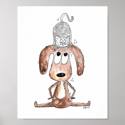 Cute Whimsical Dog met Cat op zijn Poster (Voorkant)