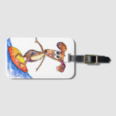 Cute Whimsical Dog op Surfboard Bagagelabel (Voorkant (horizontaal))