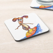 Cute Whimsical Dog op Surfboard Bier Onderzetter (Linkerzijde)