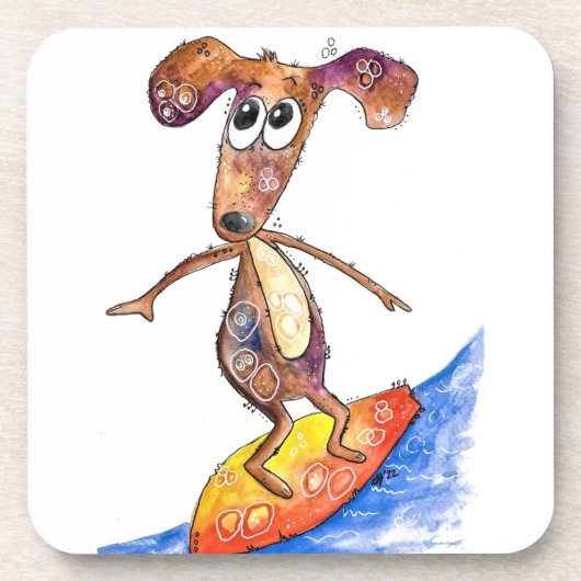 Cute Whimsical Dog op Surfboard Bier Onderzetter (Voorkant)