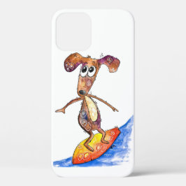Cute Whimsical Dog op Surfboard Case-Mate iPhone Case