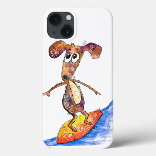 Cute Whimsical Dog op Surfboard Case-Mate iPhone Case